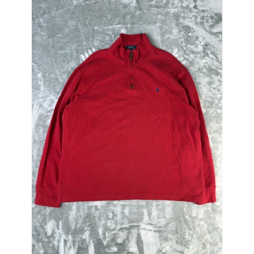 Polo Ralph Lauren 1/4 Zip Sweatshirt Mens XL Red Burgundy Cotton Viscose Quarter